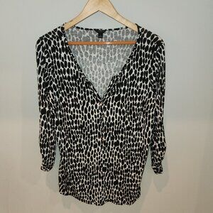 Ann Taylor Womens Black & White Animal Print Blouse L